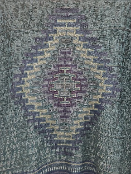Peruvian Connection Boho Teal Kimono Cardigan with Aztec Pattern Size L - Picture 12 of 15